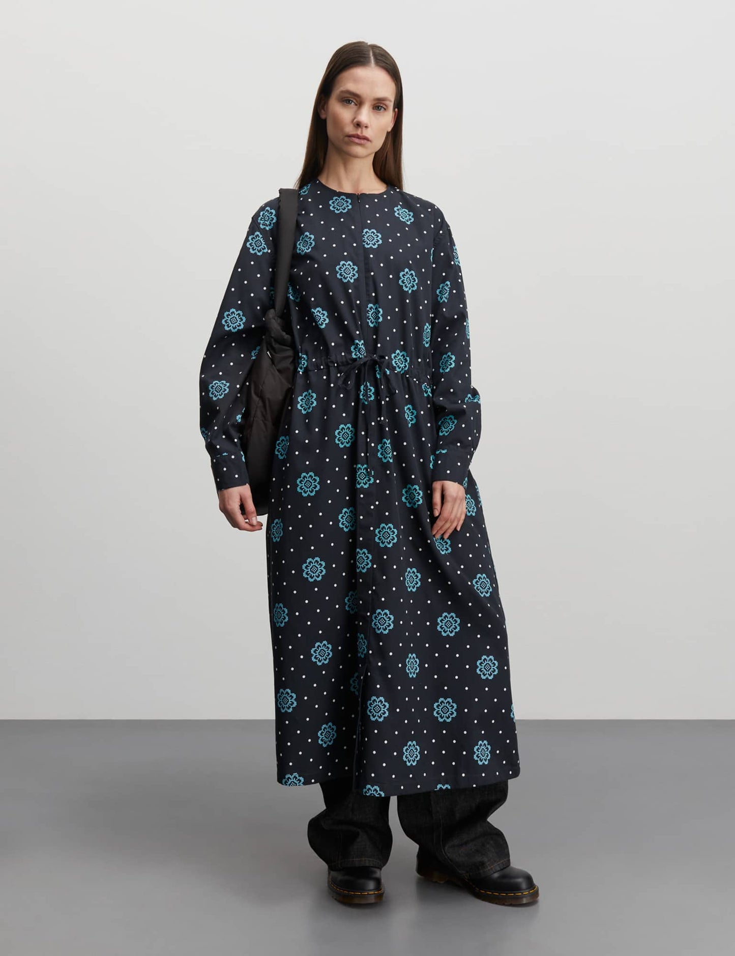 Leo Twill Asa Dress AOP, Pixel Flower Dot AOP/Black