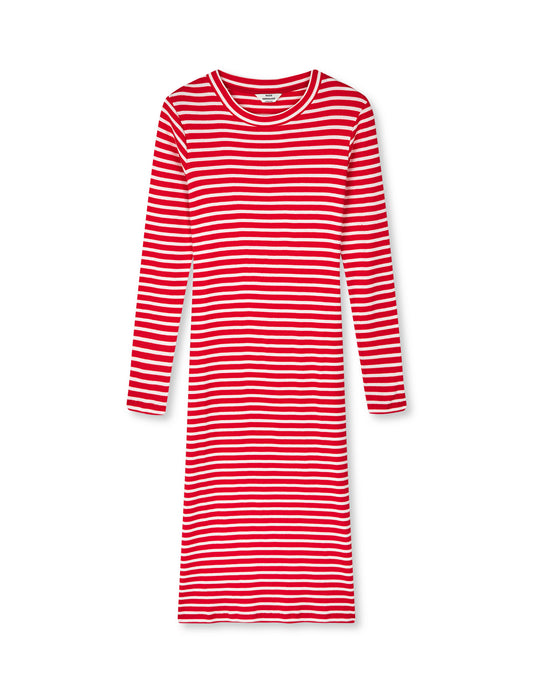 2x2 Cotton Stripe Duba Dress, High Risk Red/White Alyssum