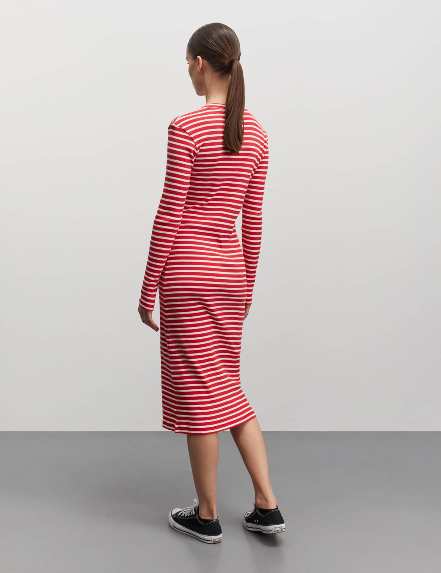 2x2 Cotton Stripe Duba Dress, High Risk Red/White Alyssum