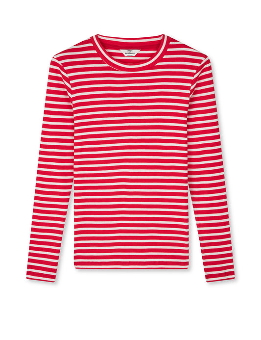 2x2 Cotton Stripe Tuba Tee LS, High Risk Red/White Alyssum