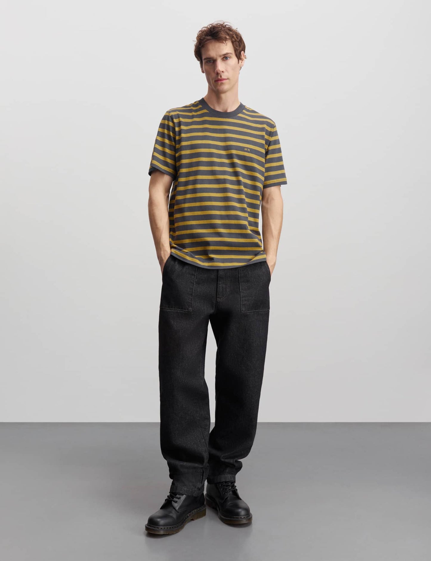 Cotton Jersey Stripe Frode Tee, Willow/Black Oyster