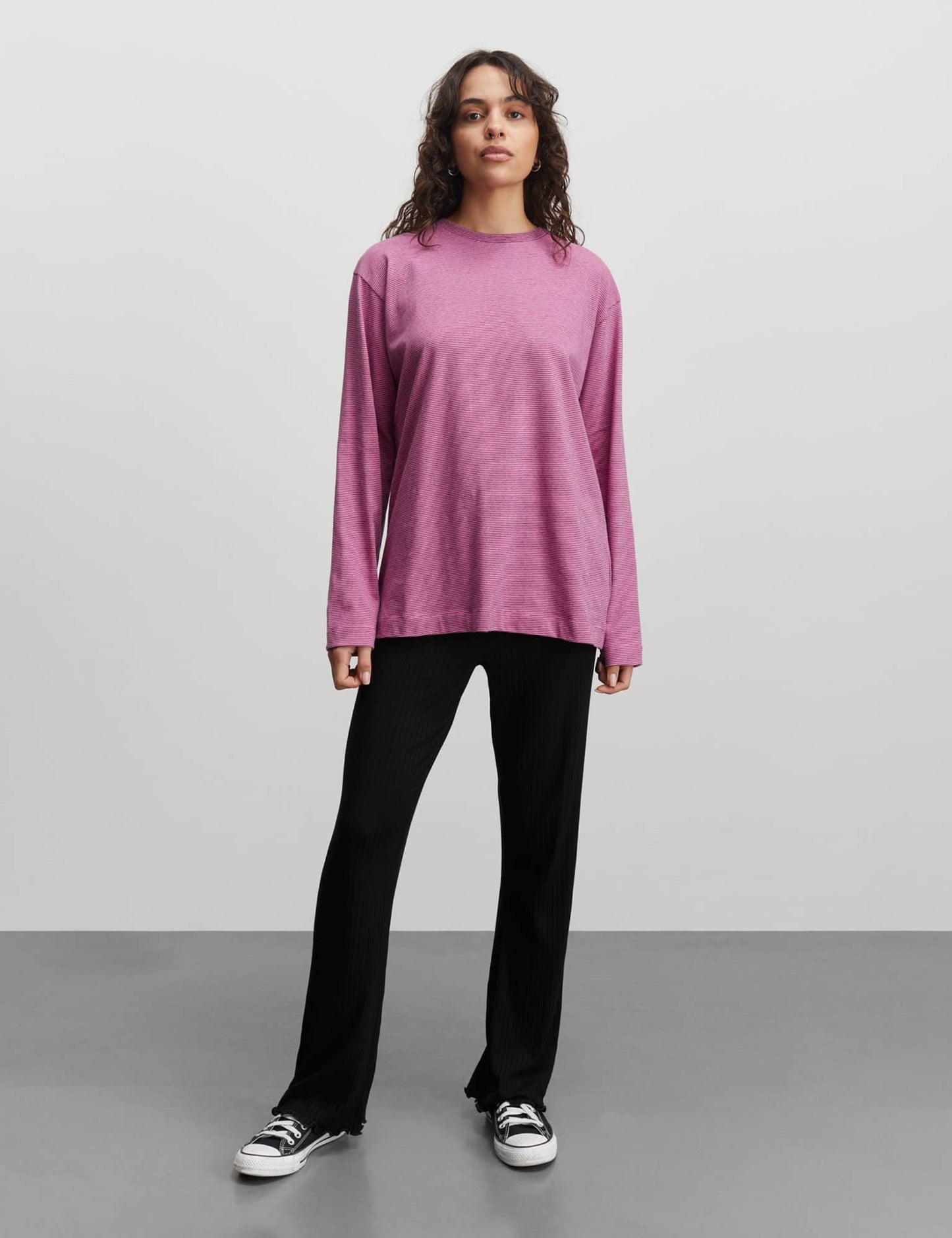 Crisp Jersey Jerry Tee LS, Carmine Rose/Black