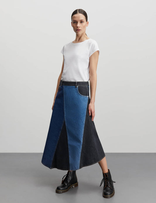 Patch Denim Solrun Skirt, Mix Blue Denim