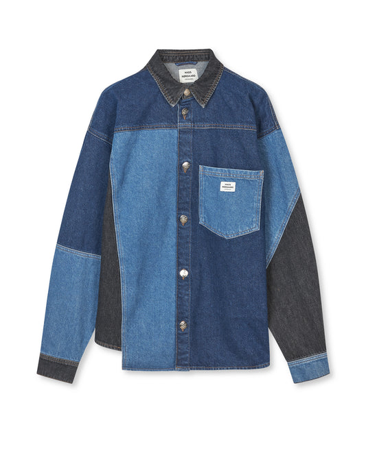 Patch Denim Gisli Shirt, Mix Blue Denim