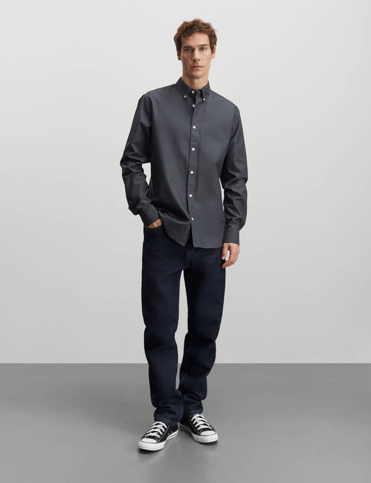 Cotton Oxford Sune Shirt BD, Black Oyster