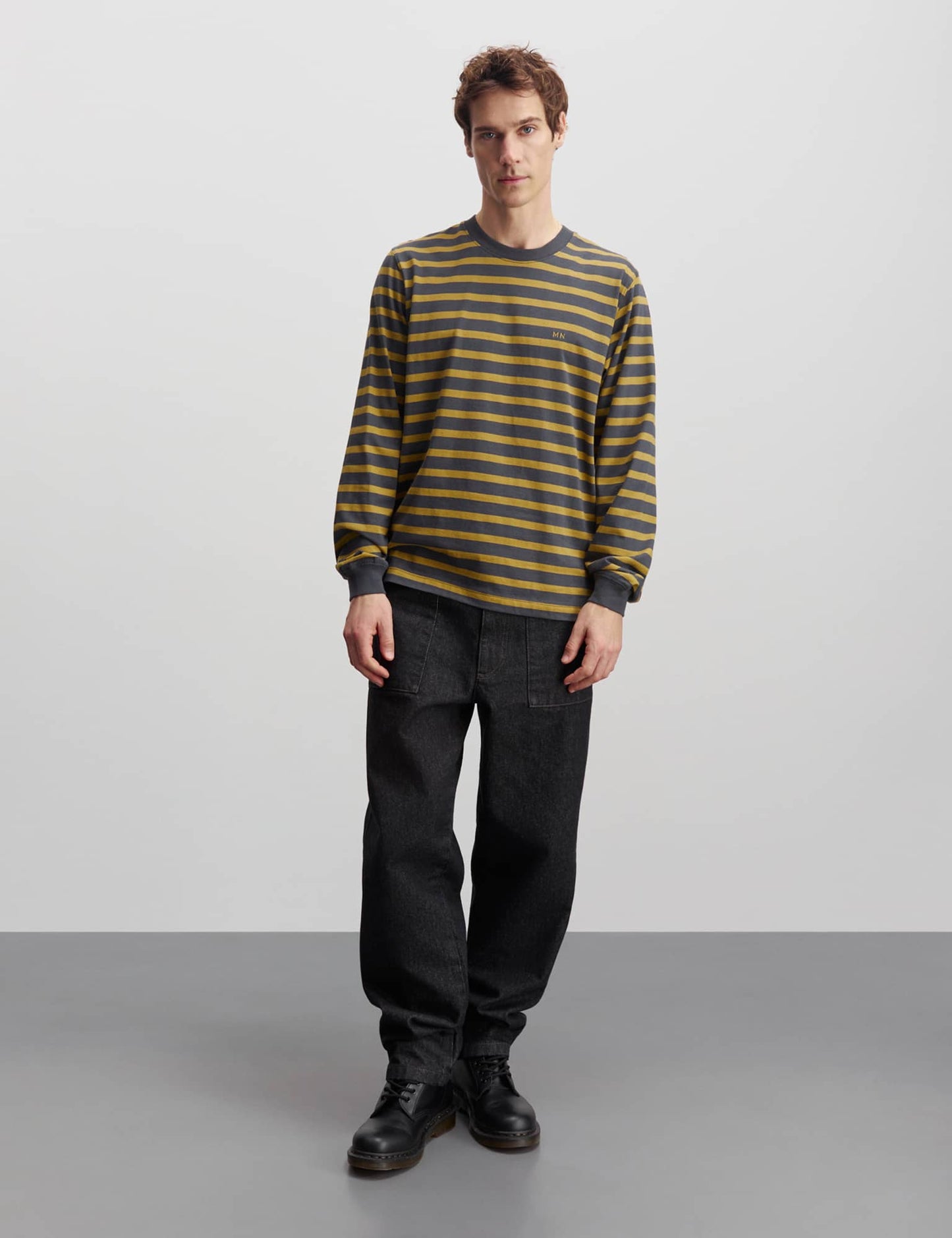 Cotton Jersey Stripe Frode Tee LS, Willow/Black Oyster