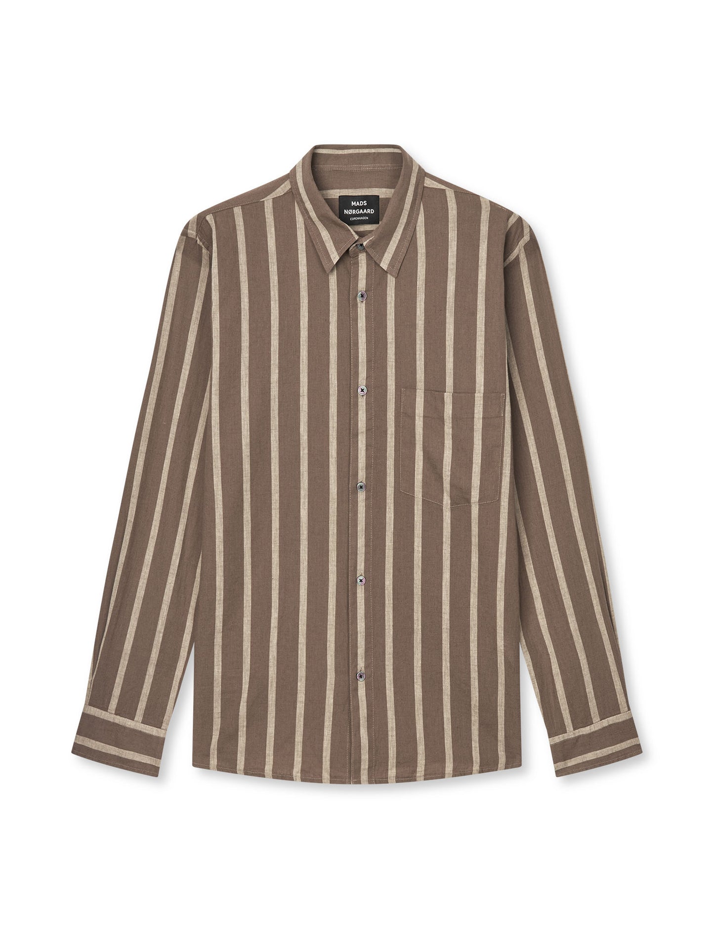 Cotton Linen Sune Stripe Shirt, Walnut/Castle Wall