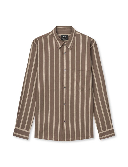 Cotton Linen Sune Stripe Shirt, Walnut/Castle Wall
