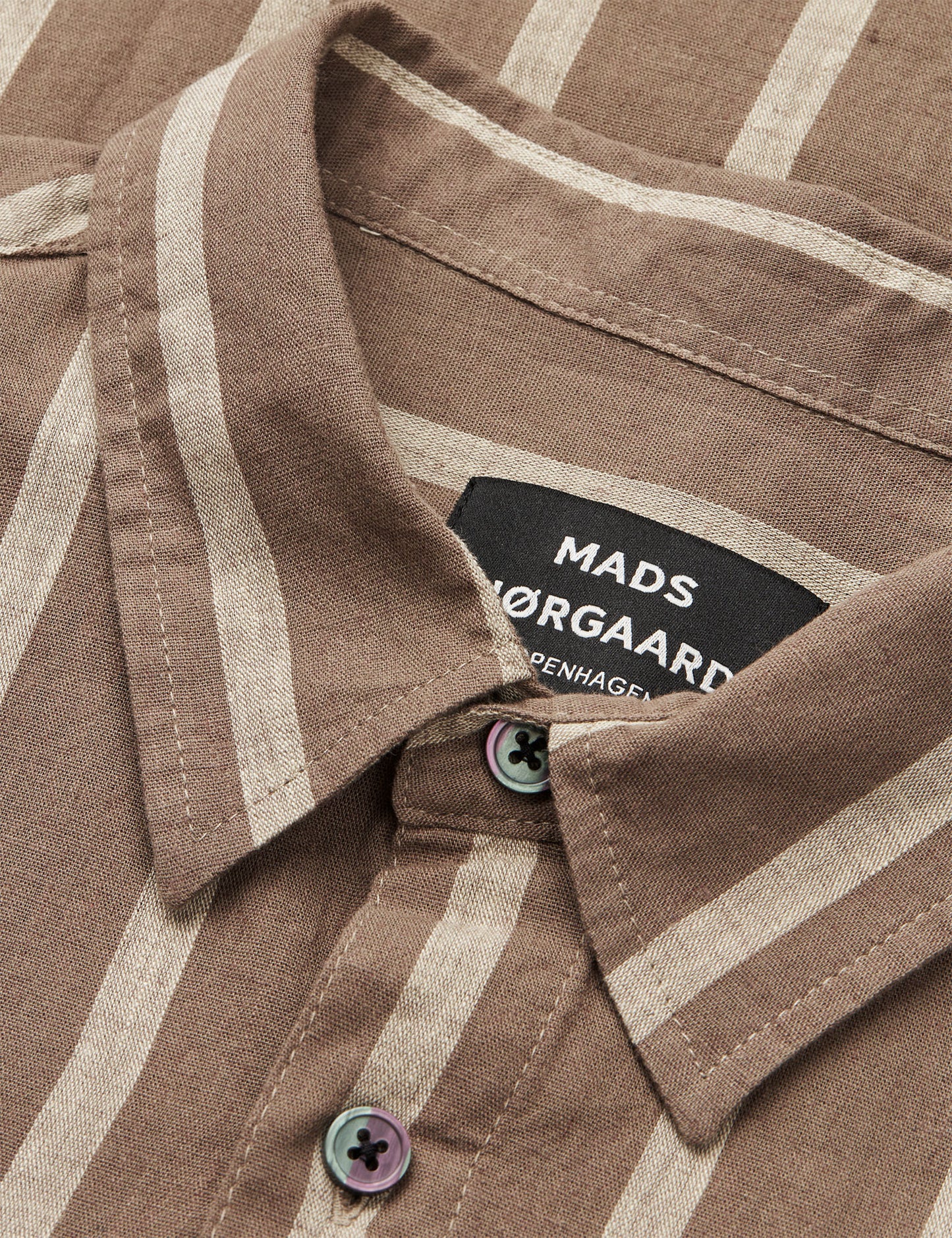 Cotton Linen Sune Stripe Shirt, Walnut/Castle Wall