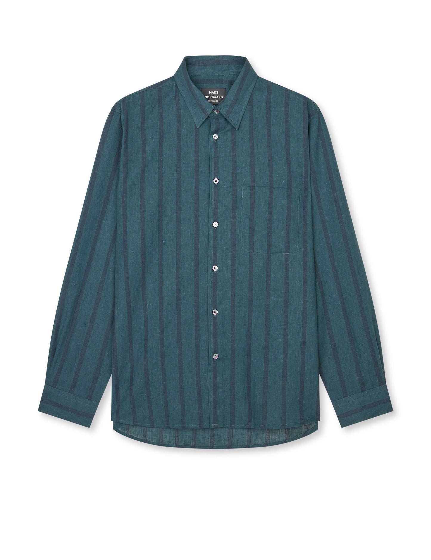 Cotton Linen Sune Stripe Shirt, Deep Sea/Sky Captain