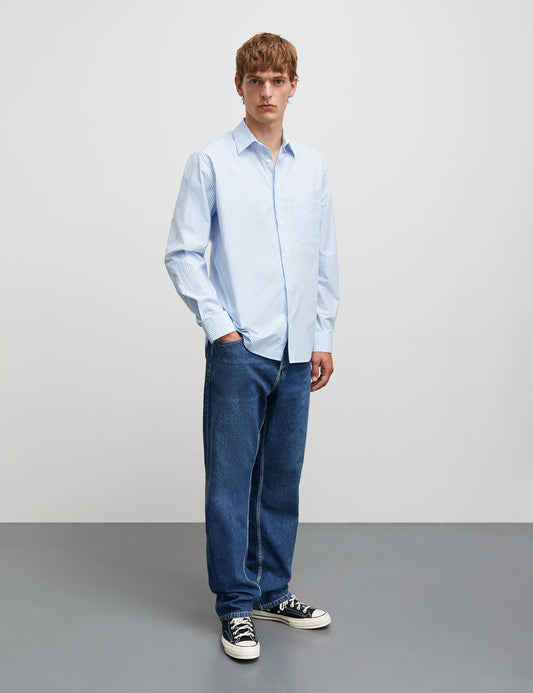 Prime Cotton Poplin Sune Shirt, White/Blue 2 stripe