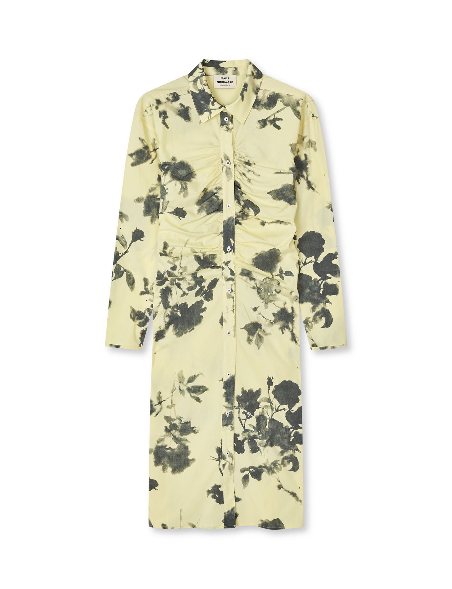 Poplinea Iris Dress AOP, Ink Flower AOP/Tender Yellow