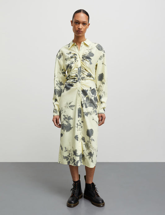 Poplinea Iris Dress AOP, Ink Flower AOP/Tender Yellow