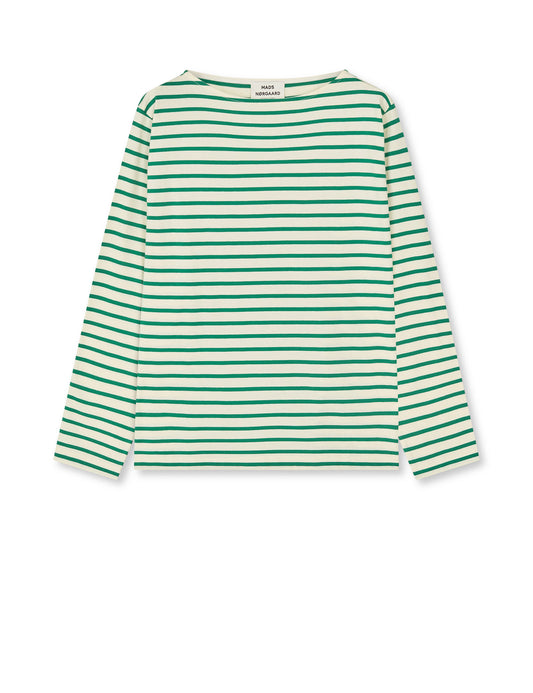 Soft Single Silke Tee LS, Vanilla Ice/Verdant Green