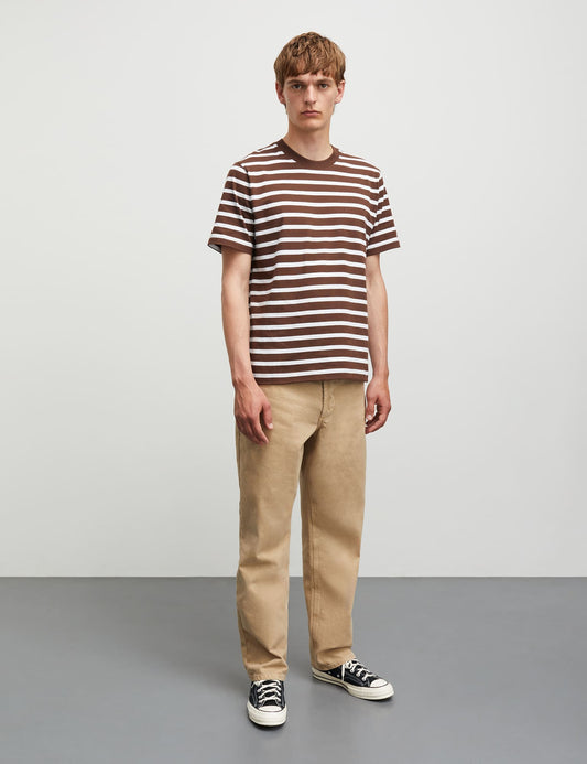 Cotton Jersey Stripe Frode Tee, White/Chicory Coffee