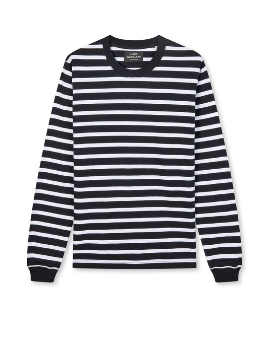 Cotton Jersey Stripe Frode Tee LS, White/Black