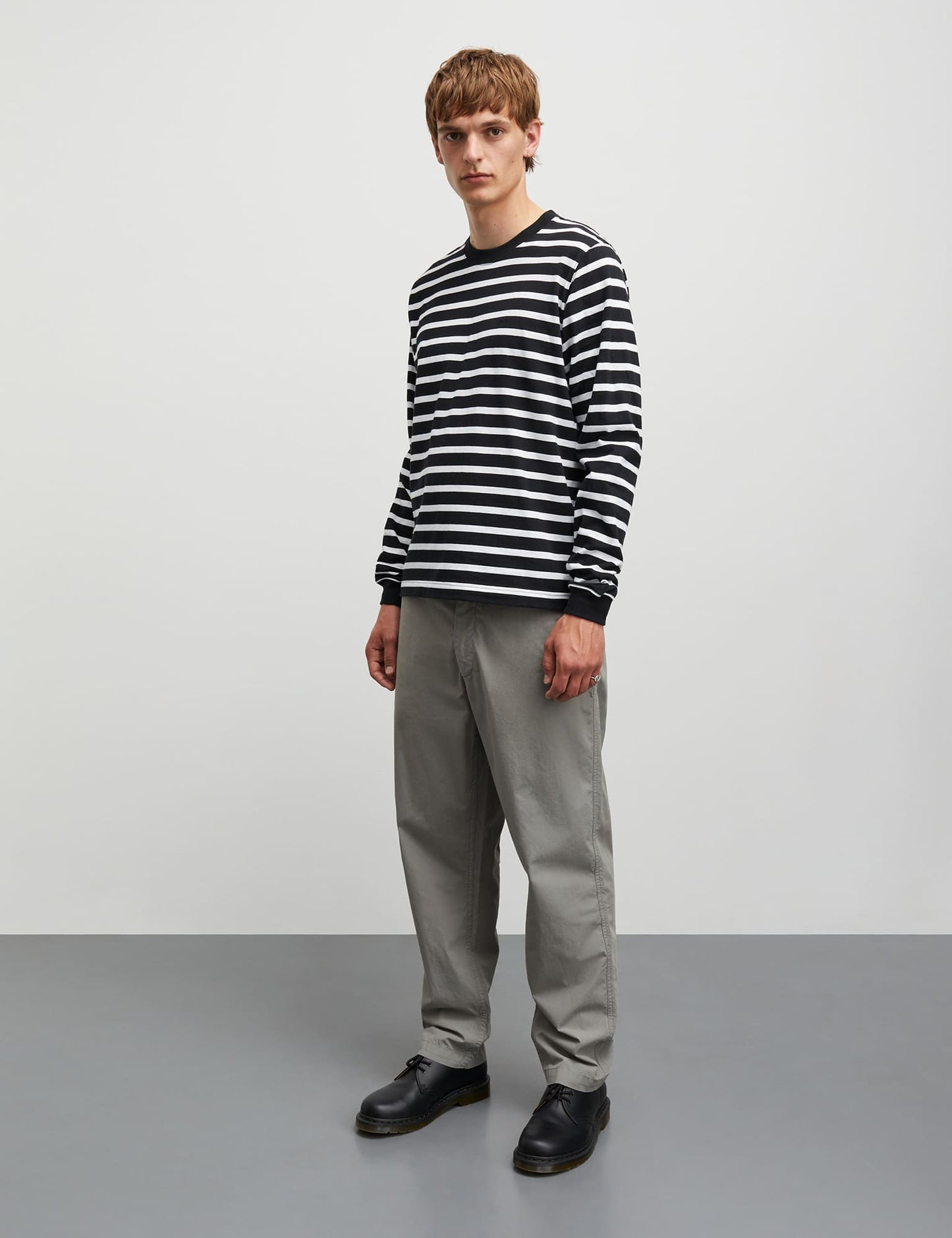 Cotton Jersey Stripe Frode Tee LS, White/Black