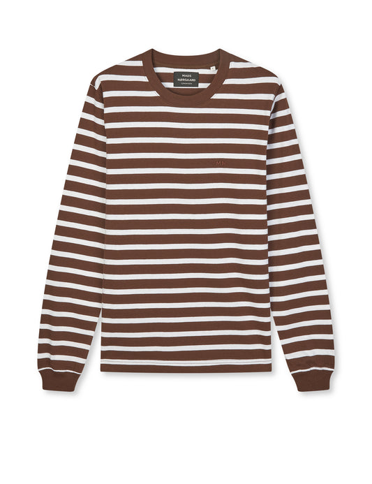 Cotton Jersey Stripe Frode Tee LS, White/Chicory Coffee