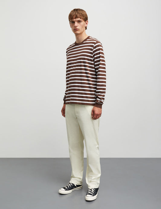 Cotton Jersey Stripe Frode Tee LS, White/Chicory Coffee