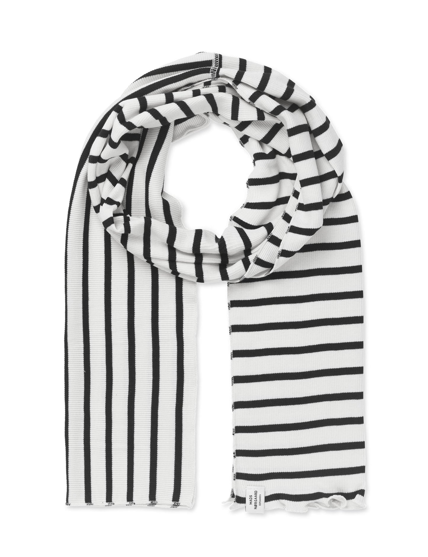 2x2 Cotton Stripe Thea Scarf, Vanilla Ice/Black