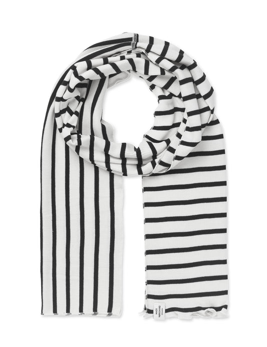 2x2 Cotton Stripe Thea Scarf, Vanilla Ice/Black