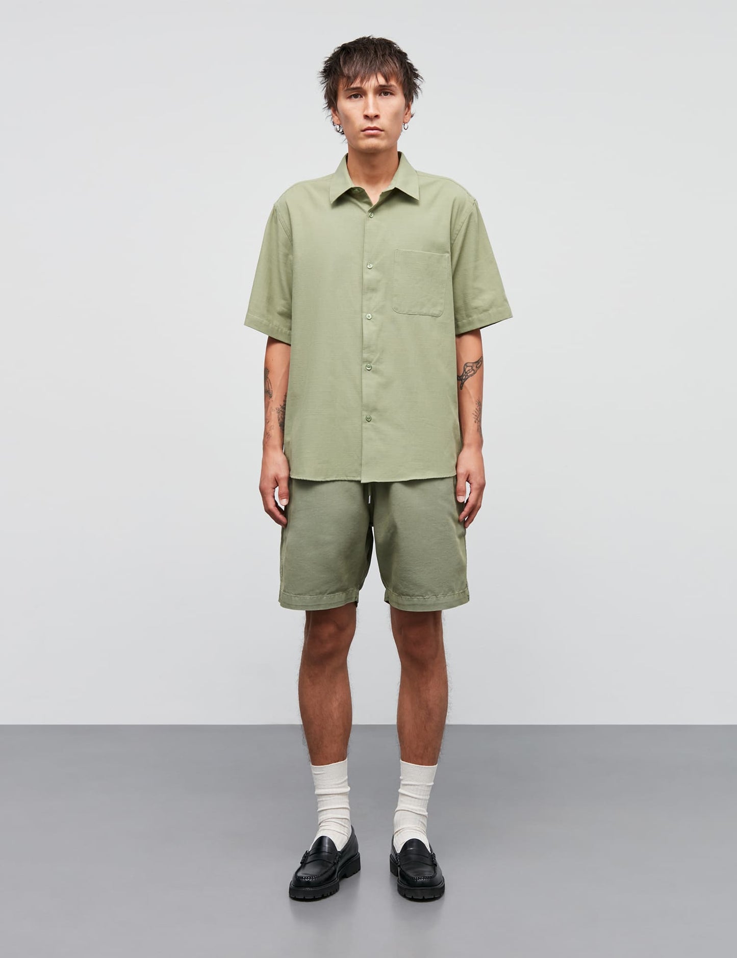 Dyed Canvas Beach Shorts, Oil Green