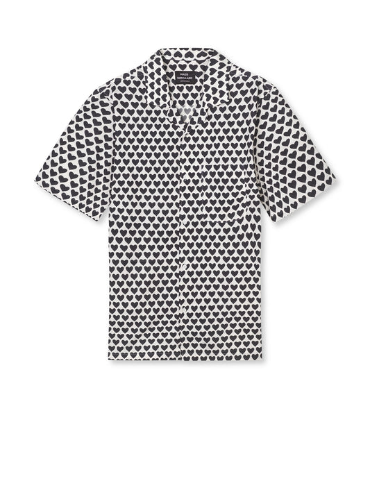Prime Cotton Poplin Kenji Harts AOP Shirt SS, Vanilla Ice/Black