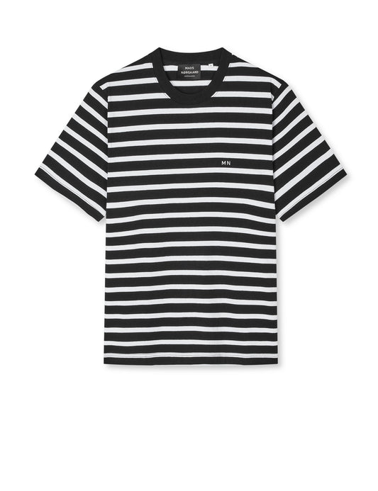 Cotton Jersey Stripe Frode Tee, White/Black