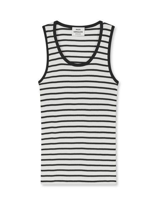 2x2 Cotton Stripe Amour Tank Top, Vanilla Ice/Black