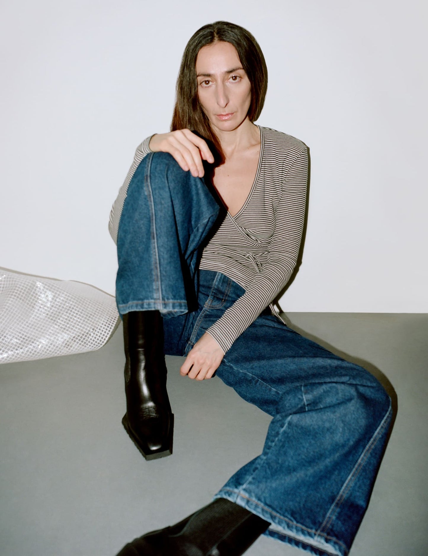 2x2 Cotton Stripe Susi LS Top, Black/Vanilla Ice