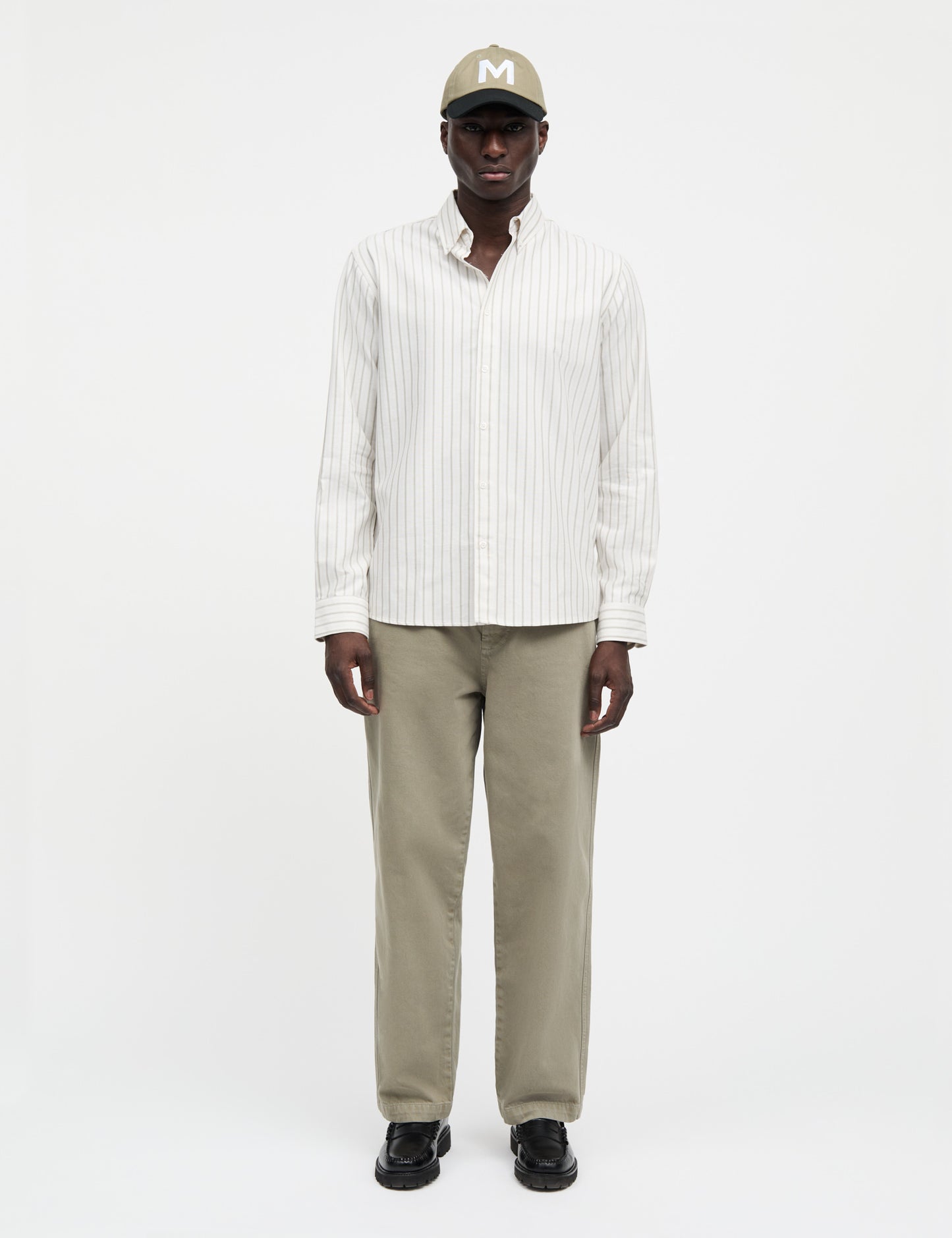 Cotton Oxford Sune Stripe Shirt BD FAV, White/Four Leaf Clover/Rainy D