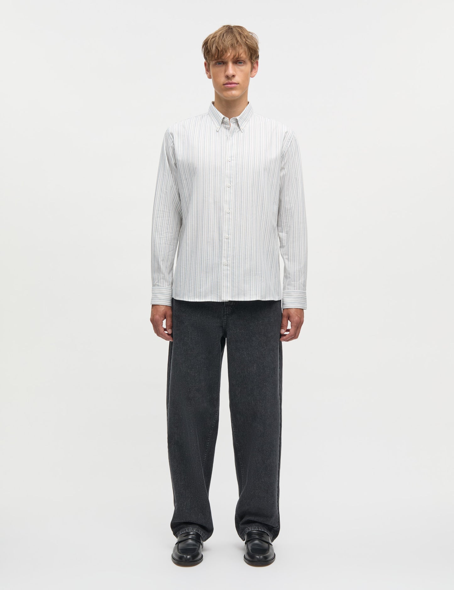 Cotton Oxford Sune Stripe Shirt BD FAV, Deep Sea