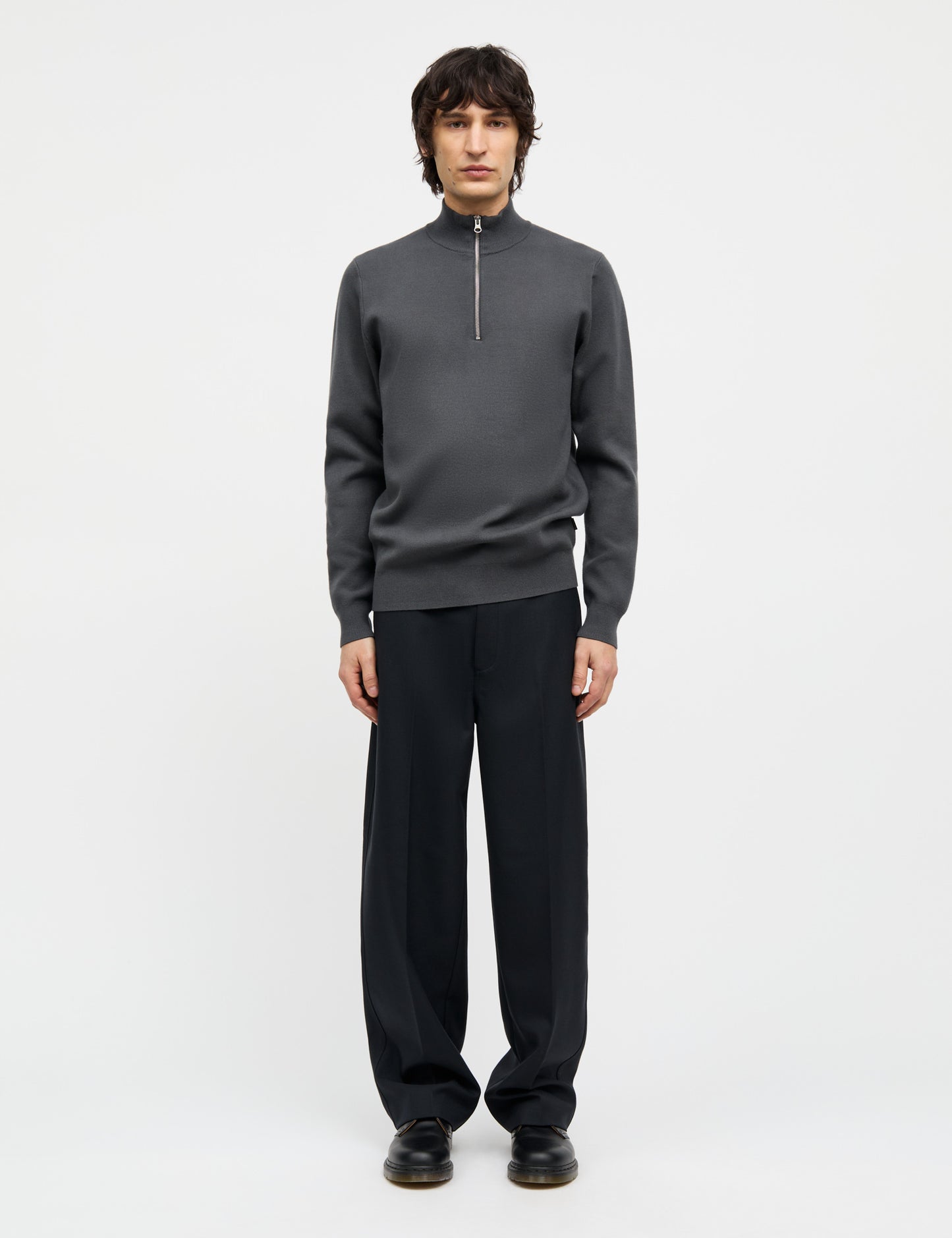 Wool Klemens Half Zip Knit, Charcoal Melange