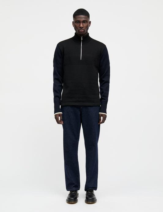 Wool Klemens Half Zip Knit, Parisian Night/Black