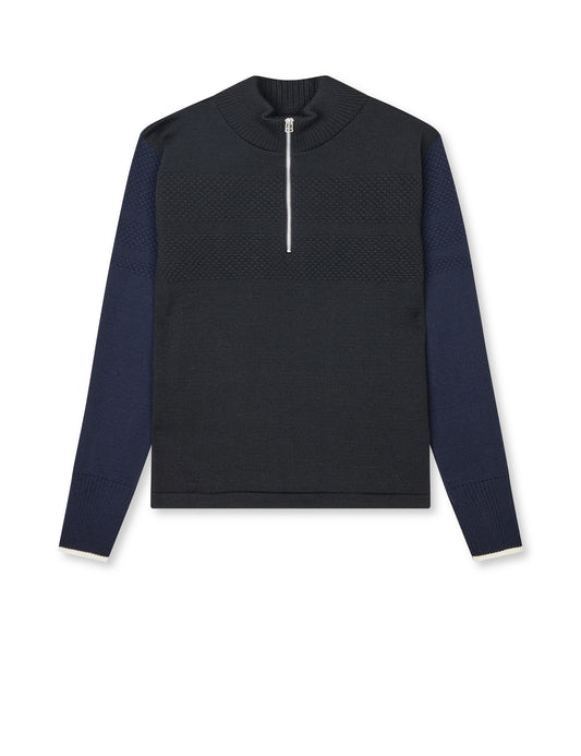 Wool Klemens Half Zip Knit, Parisian Night/Black