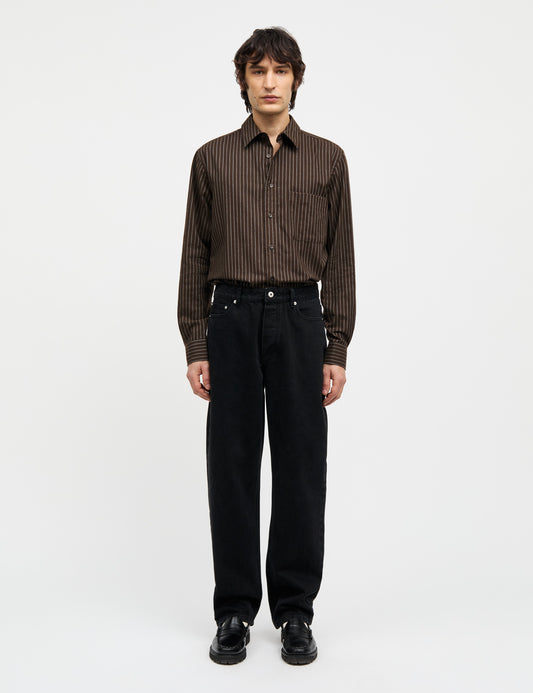 Cotton Flannel Stripe Sune Shirt, Demitasse Stripe