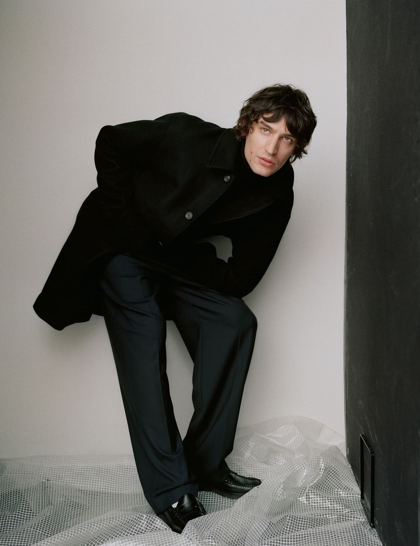 Compact Wool Curtis Coat, Black