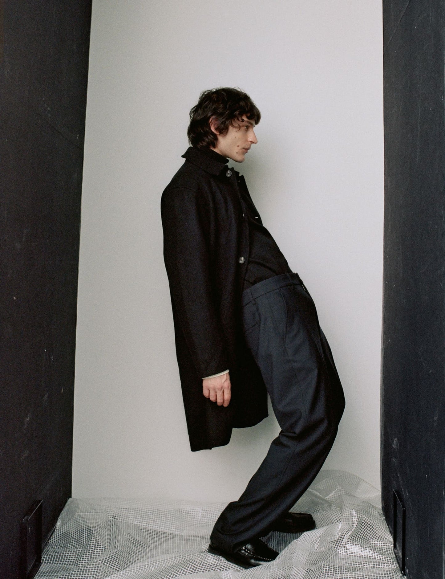 Compact Wool Curtis Coat, Black