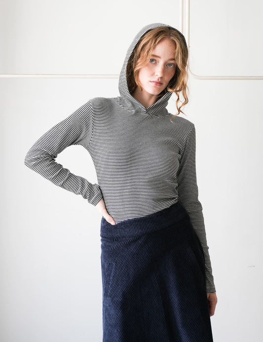 2x2 Cotton Stripe Tilla Hood, Black/Vanilla Ice