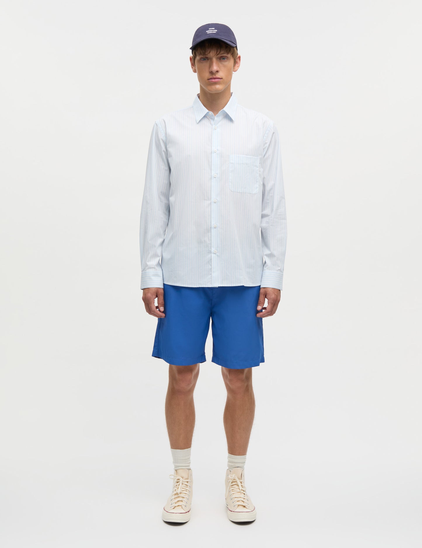 Prime Cotton Poplin Sune Shirt, Light Blue Stripe