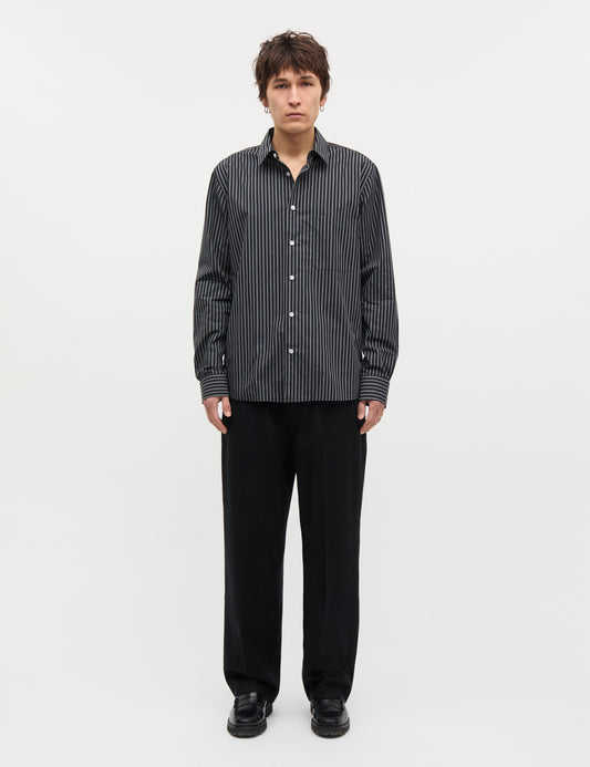 Prime Cotton Poplin Sune Shirt, Black/White/Asphalt ST.