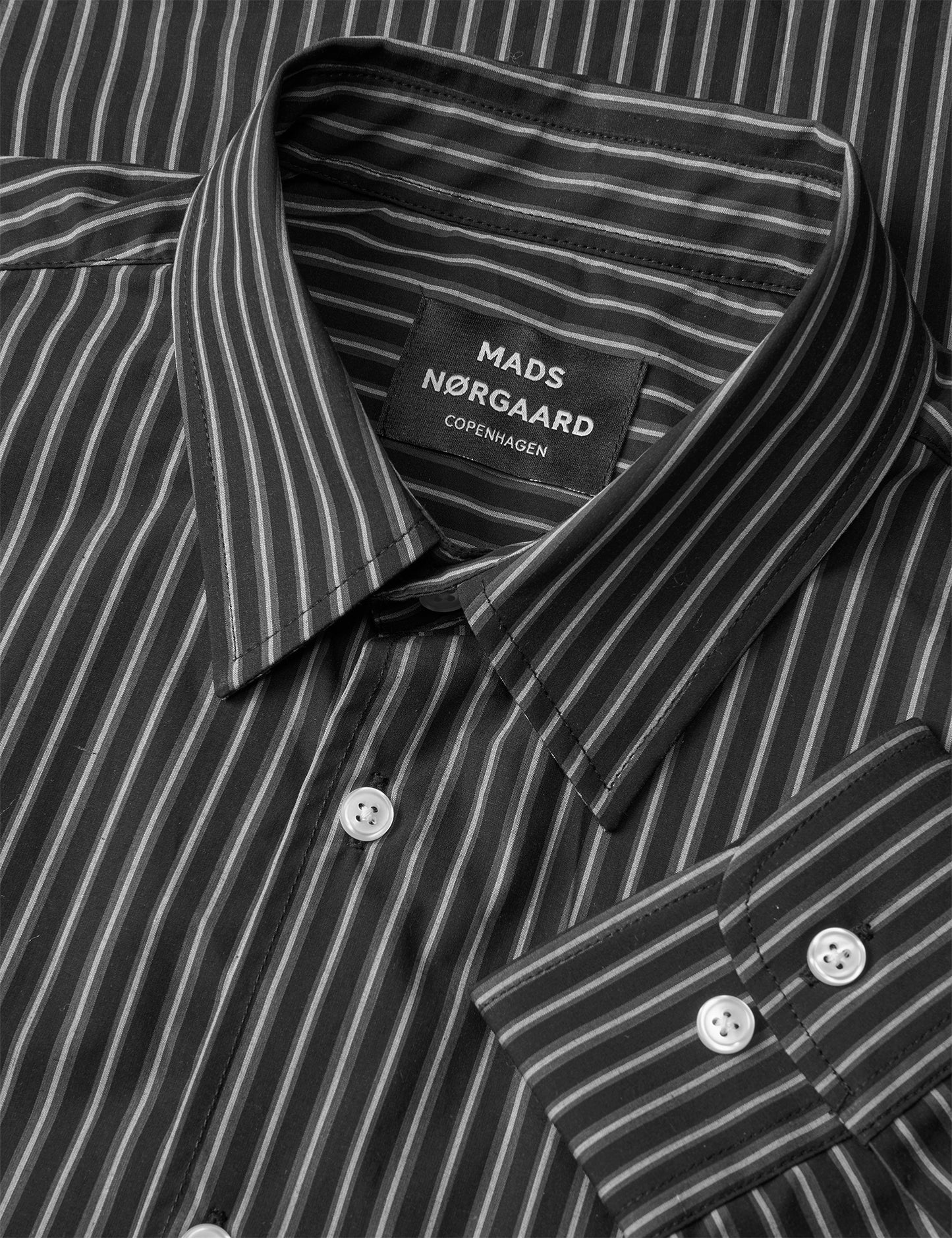 Prime Cotton Poplin Sune Shirt, Black/White/Asphalt ST.