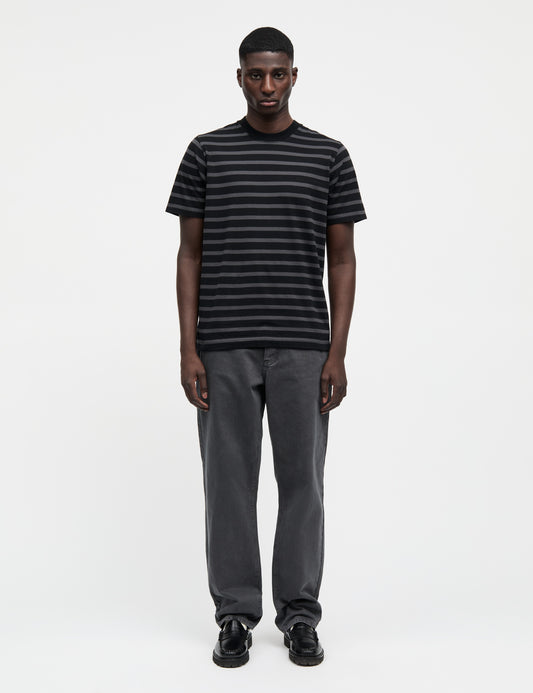 Cotton Jersey Stripe Frode Tee, Asphalt/Black