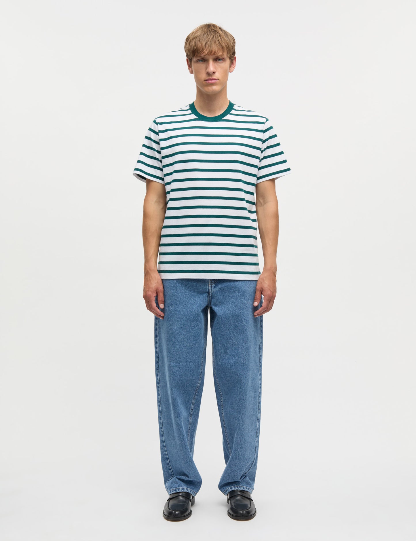 Cotton Jersey Stripe Frode Tee, Deep Sea/White