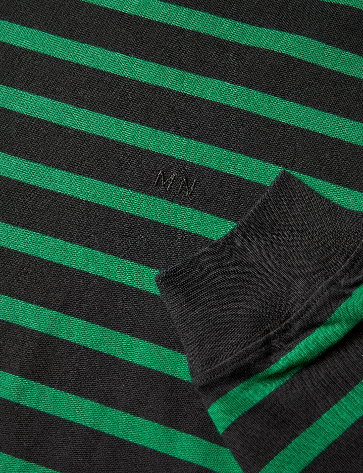 Cotton Jersey Stripe Frode Tee LS, Black/Verdant Green