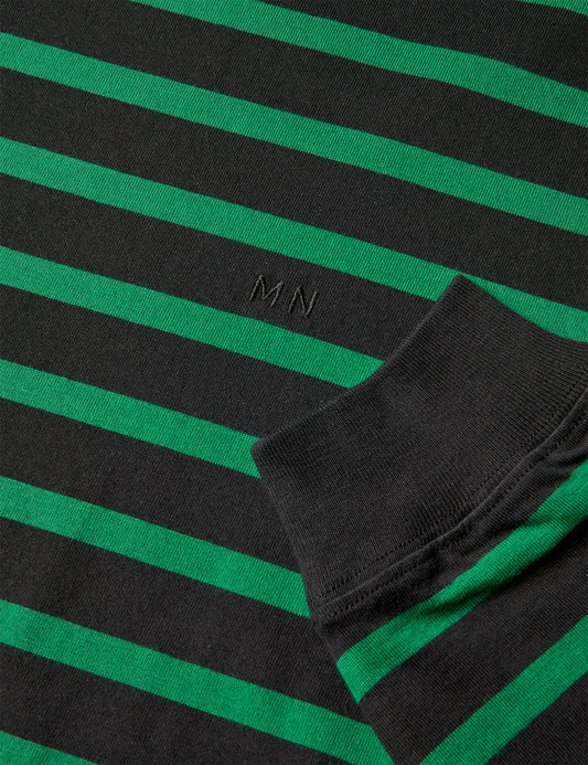 Cotton Jersey Stripe Frode Tee LS, Black/Verdant Green