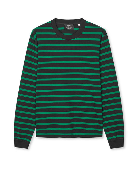 Cotton Jersey Stripe Frode Tee LS, Black/Verdant Green