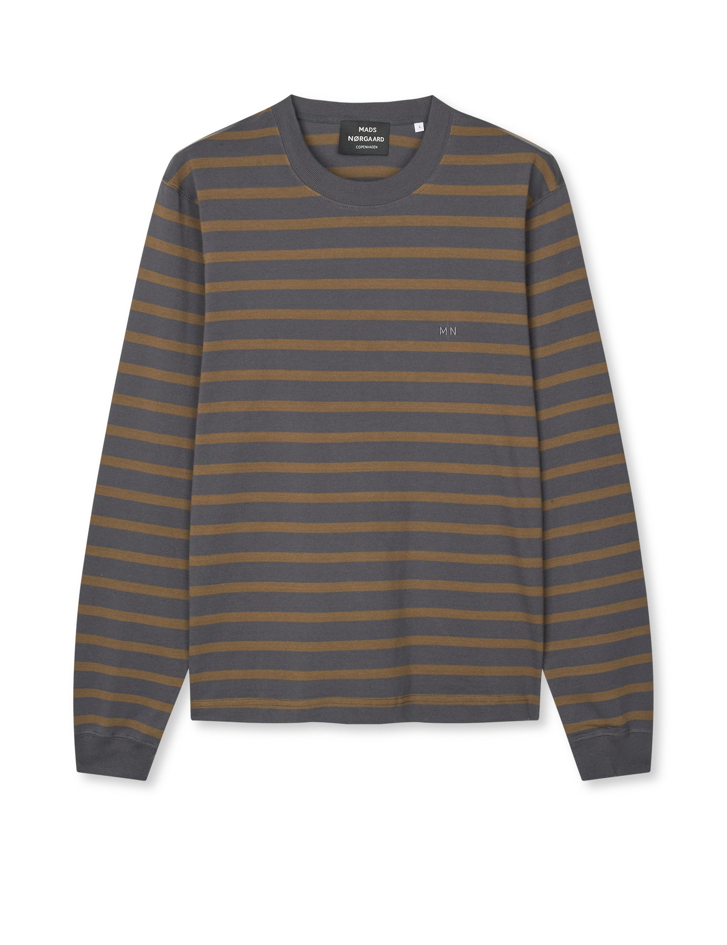 Cotton Jersey Stripe Frode Tee LS, Asphalt/Beech