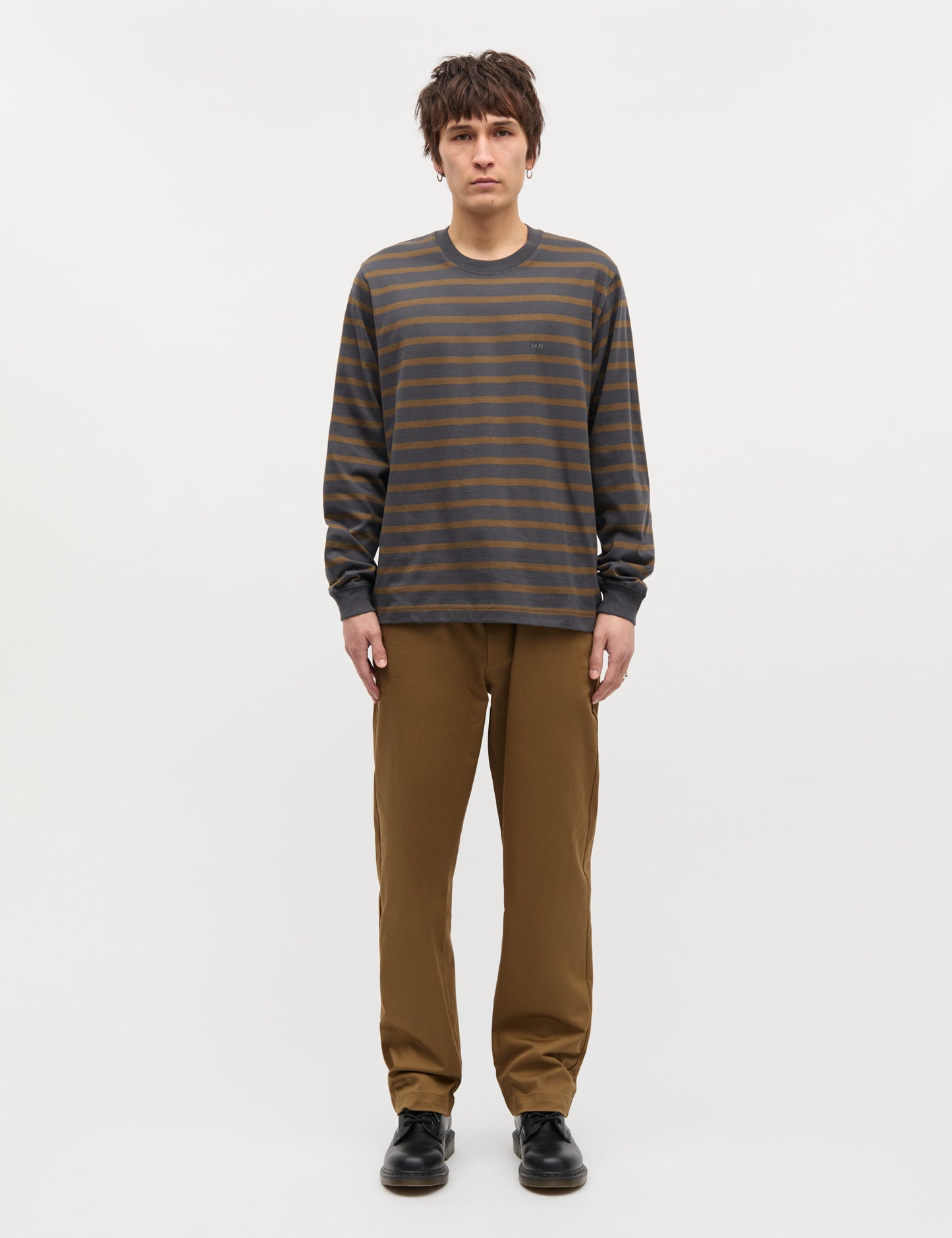 Cotton Jersey Stripe Frode Tee LS, Asphalt/Beech