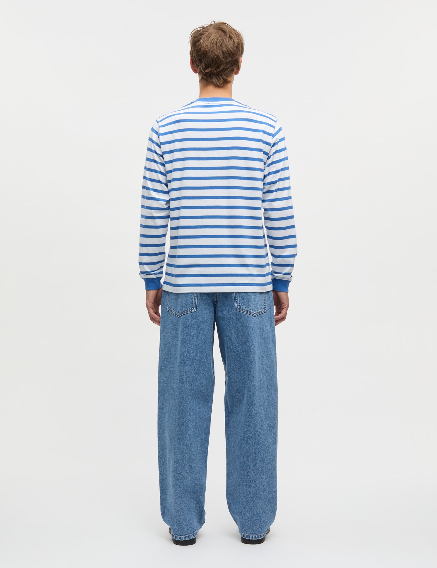 Cotton Jersey Stripe Frode Tee LS, Bright Cobalt/White